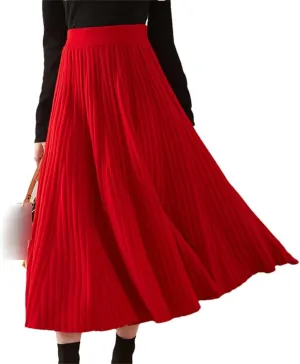 Women Cashmere Half Length Skirt Autumn and Winter Medium Ength High Waisted Pleated Large Swingskirt Knittedskirt