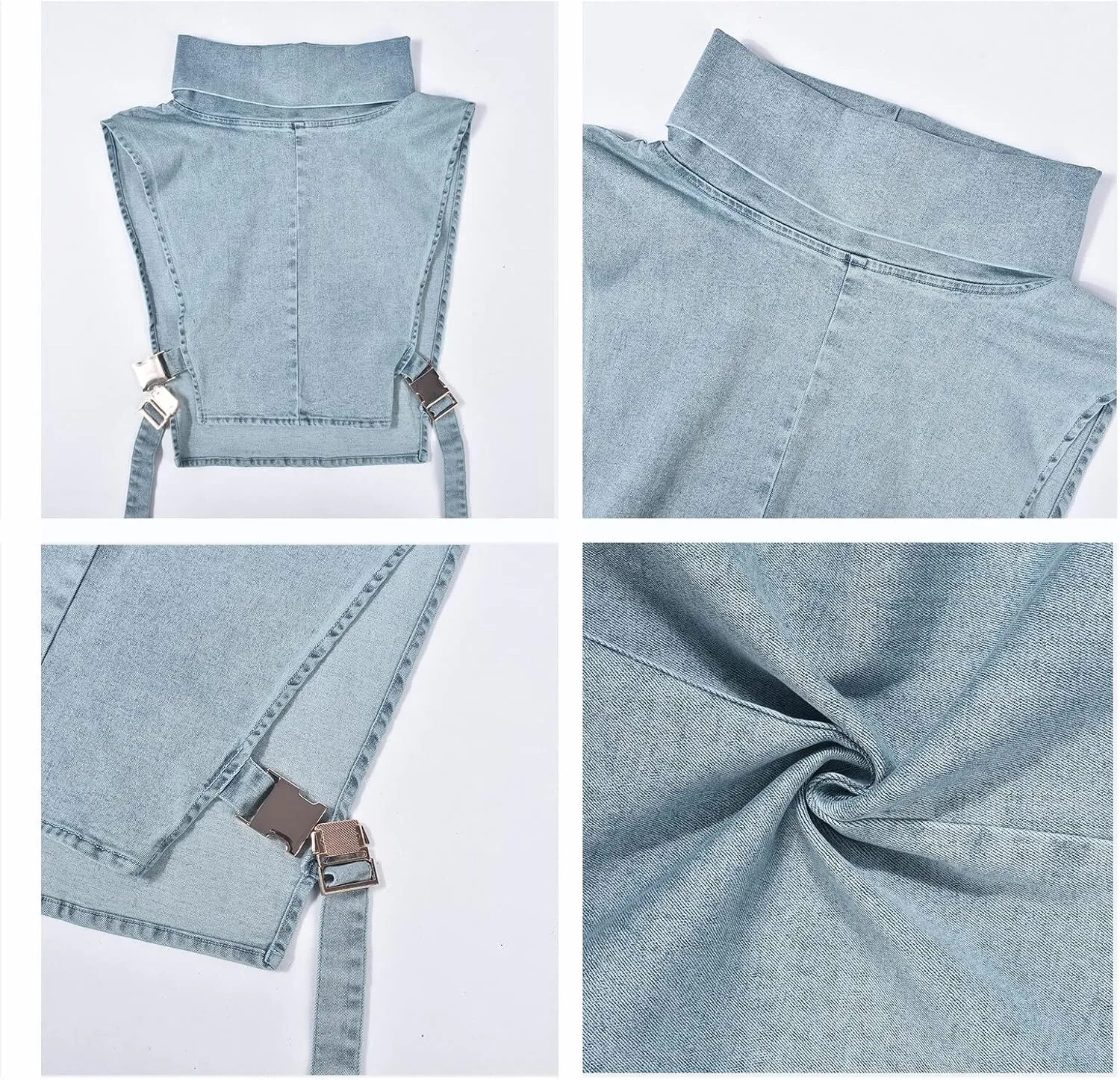 Women Denim Cropped Jacket Summer Fashion Sleeveless Vest Casual Lace-Up Jean Jacket with Buckles Outdoor Clothes