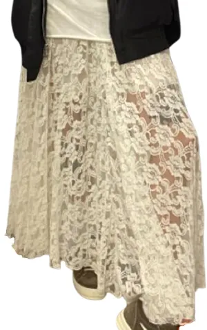 Women Lace Maxi Skirts Y2k High Waist Sheer Mesh Long Skirt Boho See Through Slim Fit Midi Skirt Streetwear