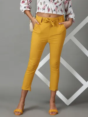 Women Mustard Relaxed Slim Fit High-Rise Trousers