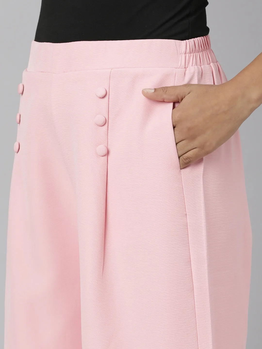Women Pink Relaxed Straight Leg Cotton Parallel Trouser