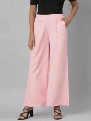Women Pink Relaxed Straight Leg Cotton Parallel Trouser