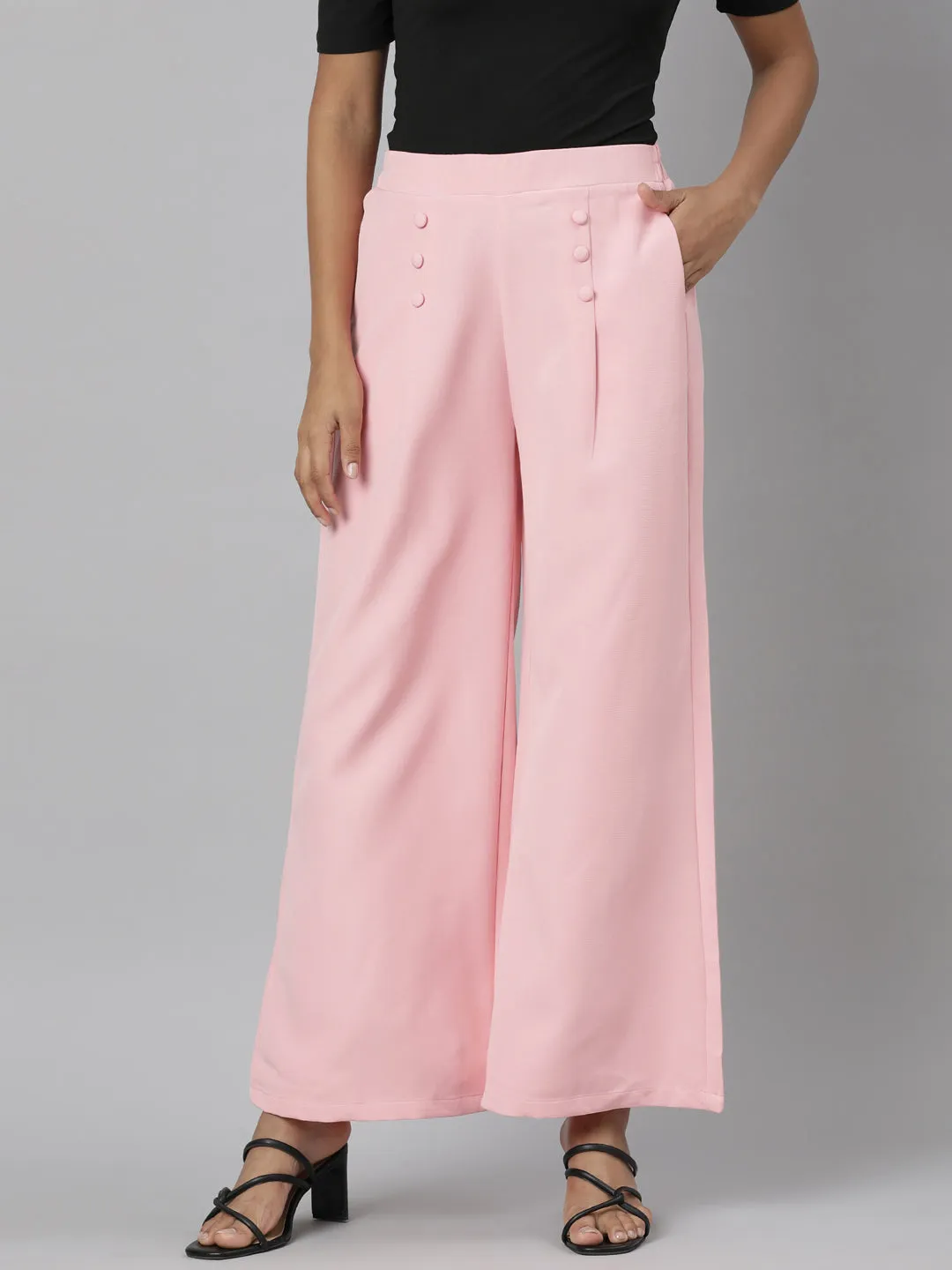 Women Pink Relaxed Straight Leg Cotton Parallel Trouser