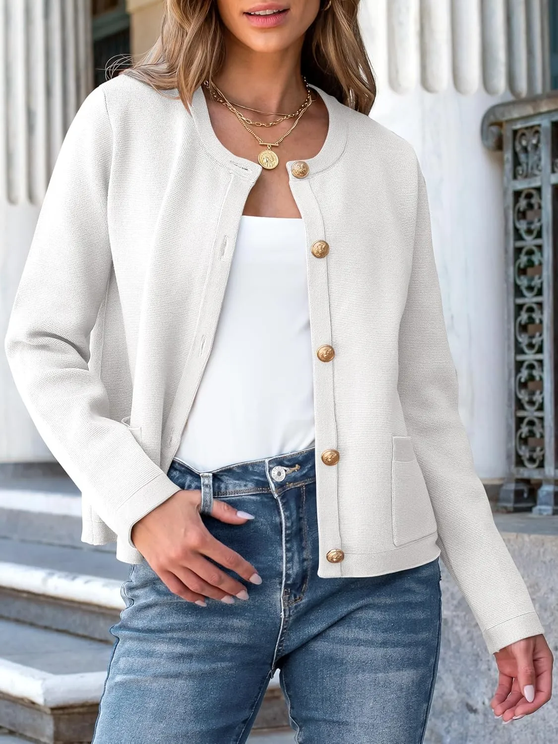 Women Striped Cardigan Sweaters Button Down Cropped Knit Lady Jackets Coat 2024 Fall Outfits Trendy Clothes