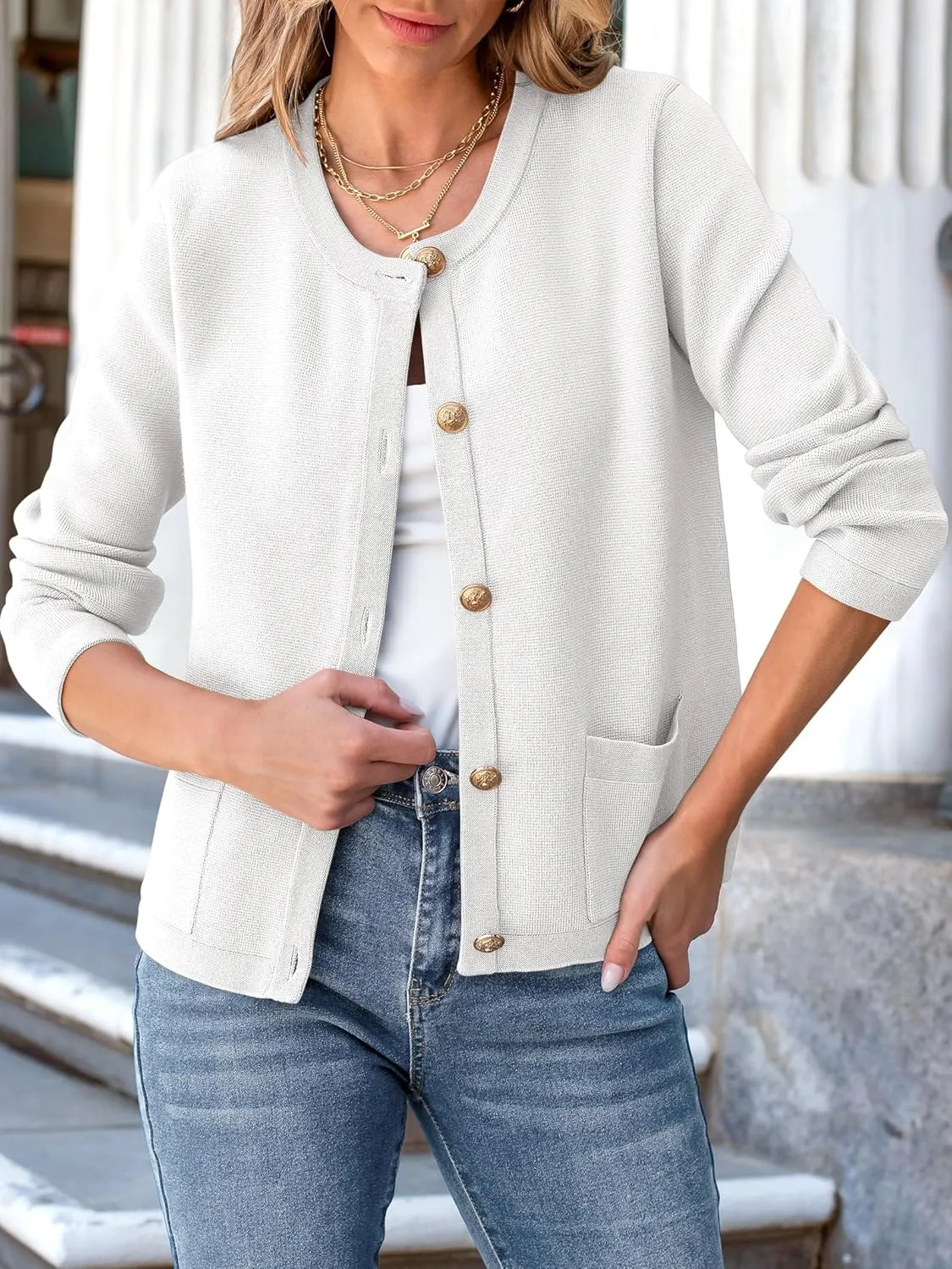 Women Striped Cardigan Sweaters Button Down Cropped Knit Lady Jackets Coat 2024 Fall Outfits Trendy Clothes