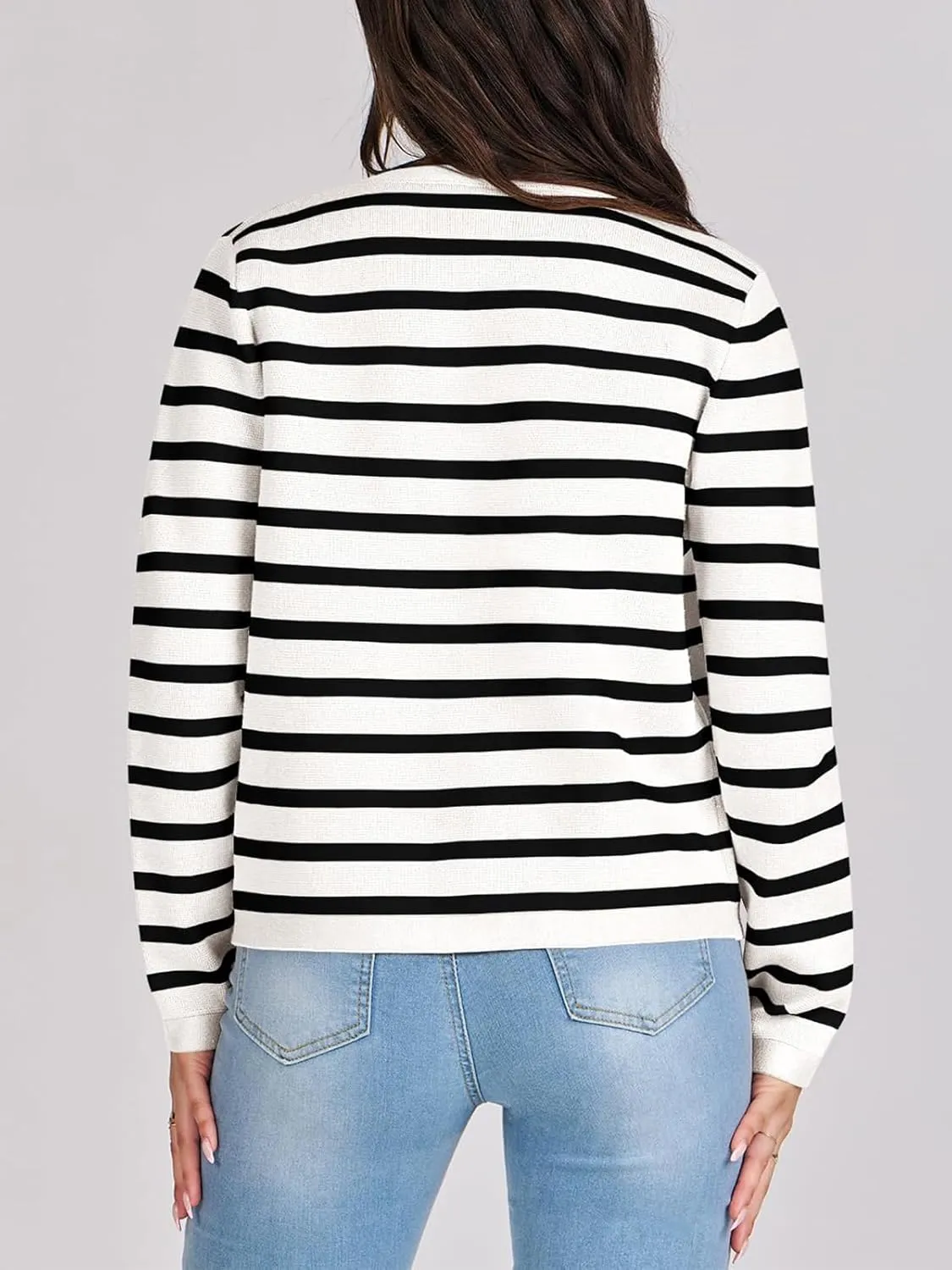 Women Striped Cardigan Sweaters Button Down Cropped Knit Lady Jackets Coat 2024 Fall Outfits Trendy Clothes