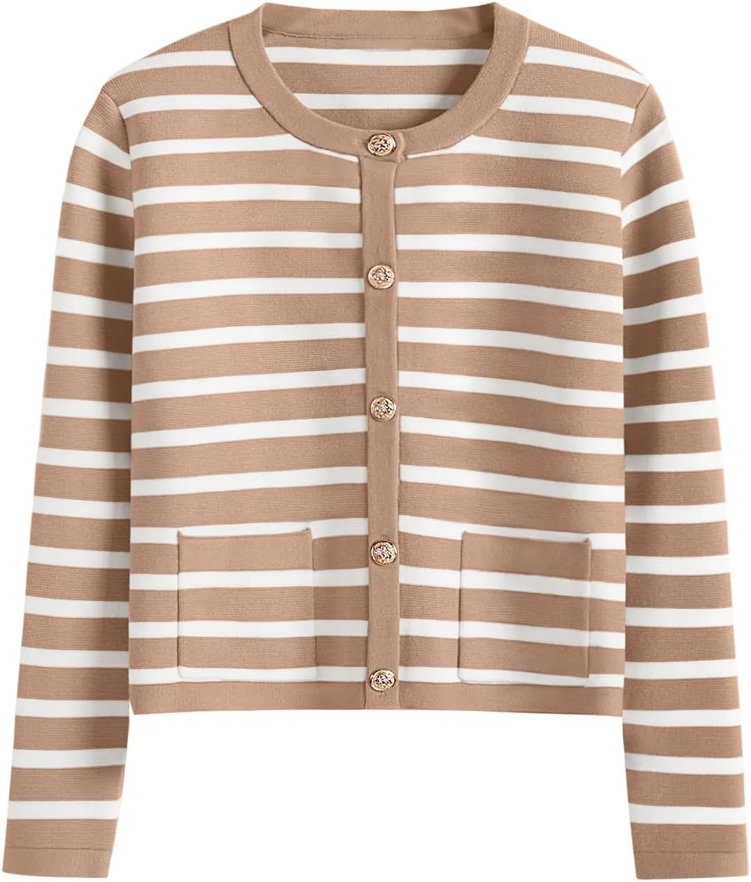 Women Striped Cardigan Sweaters Button Down Cropped Knit Lady Jackets Coat 2024 Fall Outfits Trendy Clothes