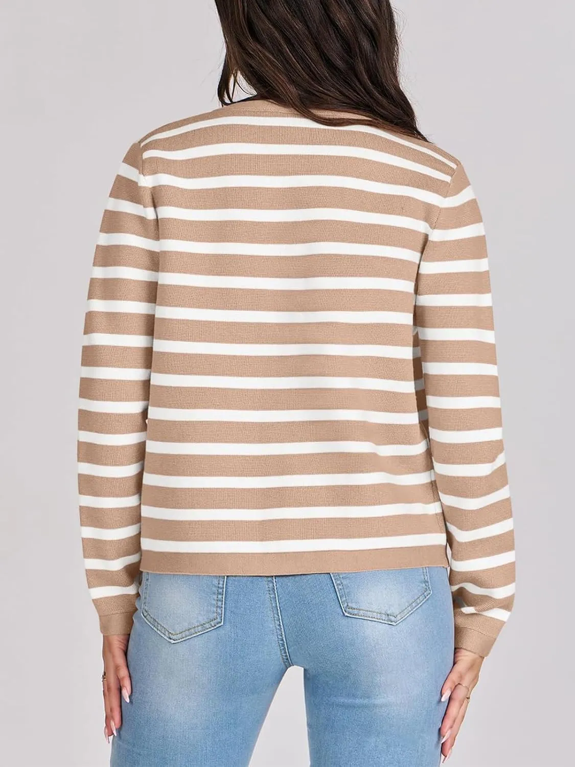 Women Striped Cardigan Sweaters Button Down Cropped Knit Lady Jackets Coat 2024 Fall Outfits Trendy Clothes