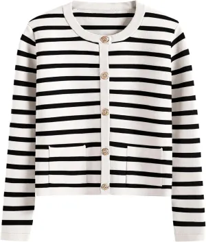 Women Striped Cardigan Sweaters Button Down Cropped Knit Lady Jackets Coat 2024 Fall Outfits Trendy Clothes