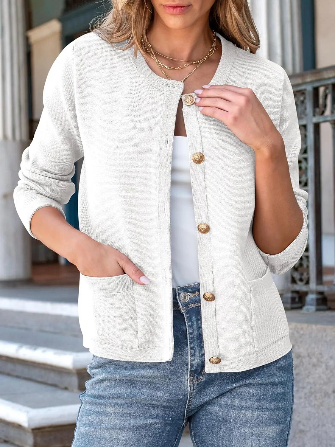Women Striped Cardigan Sweaters Button Down Cropped Knit Lady Jackets Coat 2024 Fall Outfits Trendy Clothes