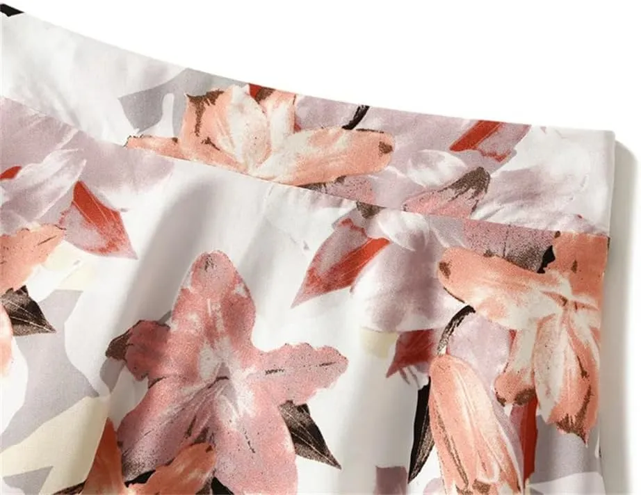 Women Summer Vintage Floral Oil Painting Print A Line Midi Skirt High Waist Casual Long Skirts