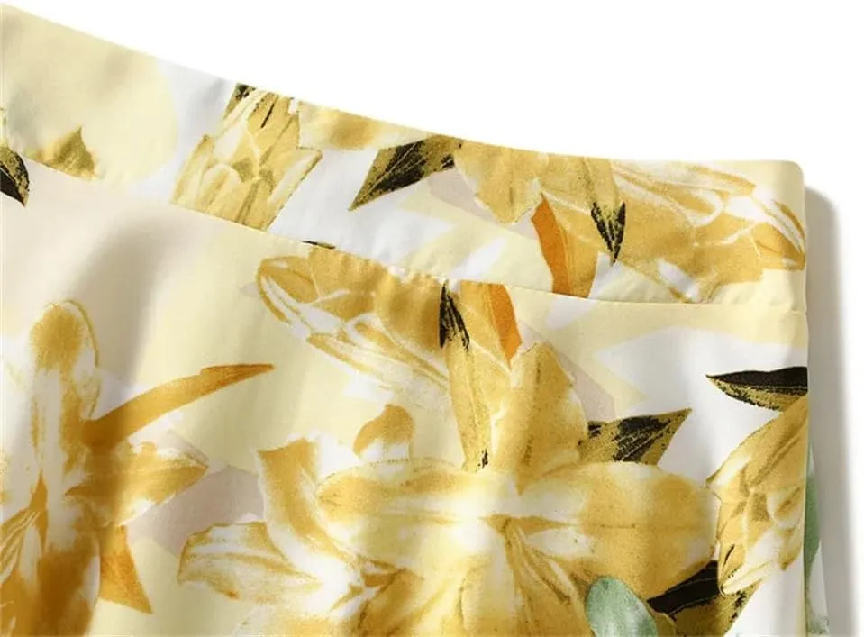 Women Summer Vintage Floral Oil Painting Print A Line Midi Skirt High Waist Casual Long Skirts