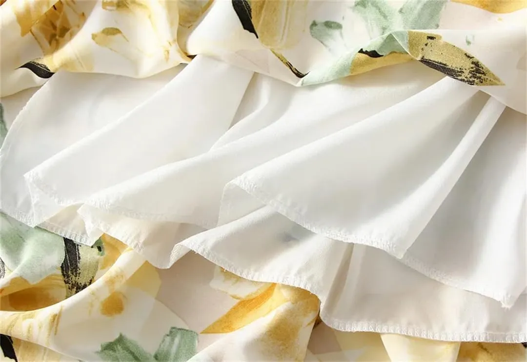 Women Summer Vintage Floral Oil Painting Print A Line Midi Skirt High Waist Casual Long Skirts