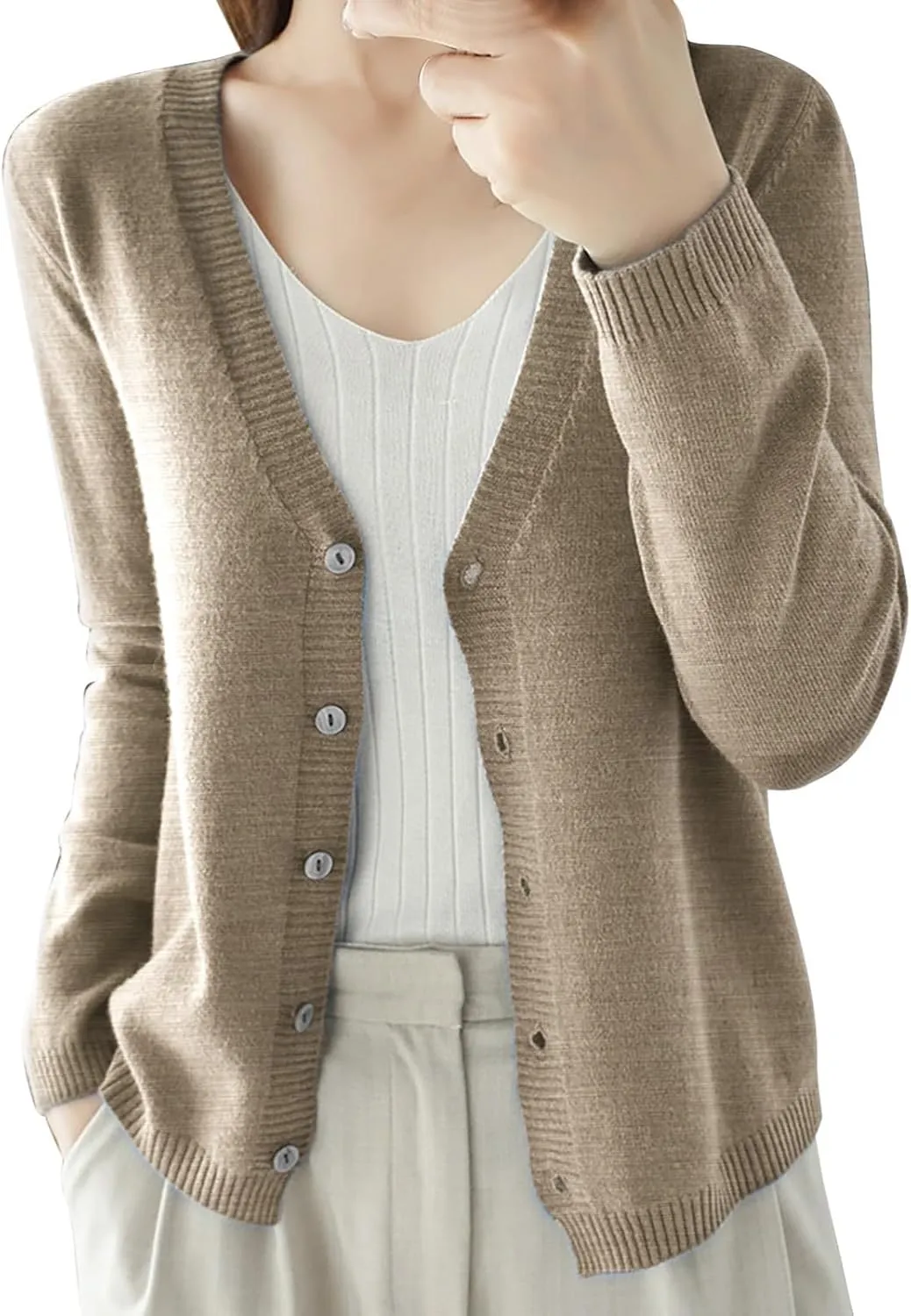 Womens 2024 Fall Fashion Cardigan Sweaters Lightweight V Neck Button Ribbed Knit Jumpers Comfy Open Front Casual Top
