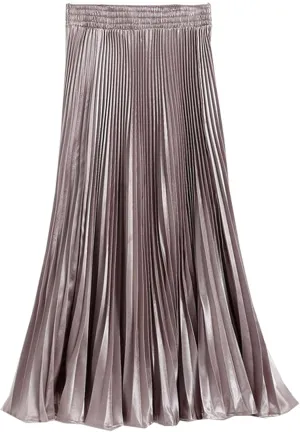 Women's A-Line Metallic Shiny Accordion Pleated Skirt Elastic Waist Midi Skirts