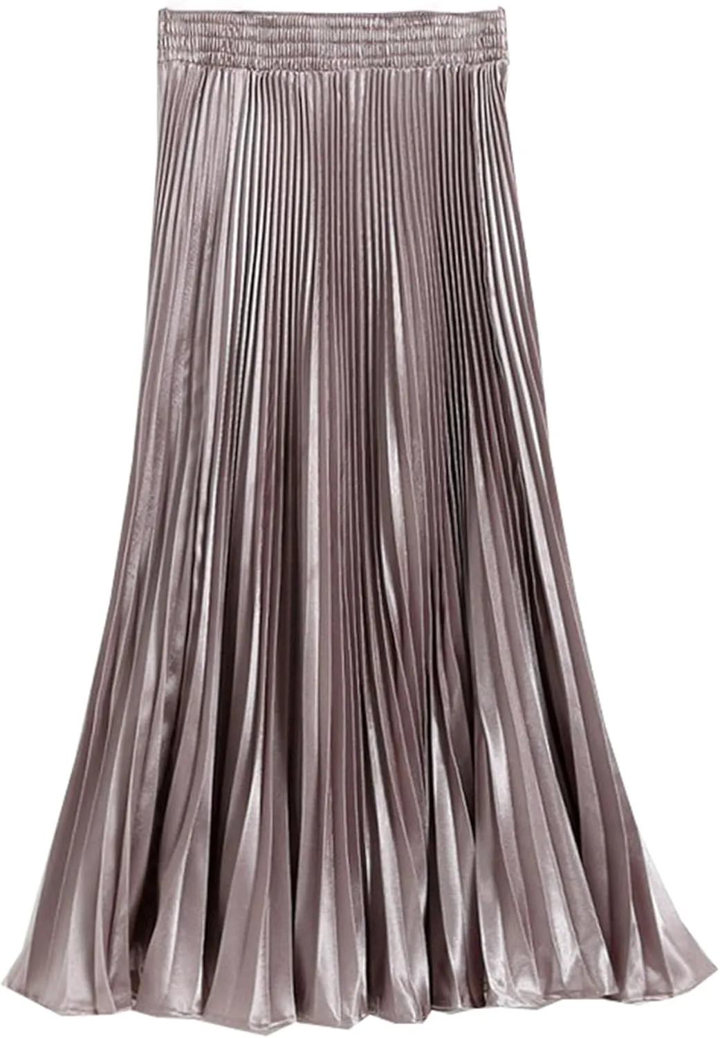 Women's A-Line Metallic Shiny Accordion Pleated Skirt Elastic Waist Midi Skirts