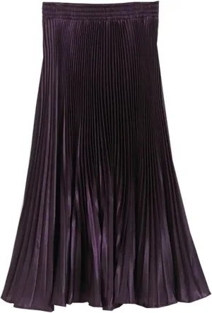 Women's A-Line Metallic Shiny Accordion Pleated Skirt Elastic Waist Midi Skirts