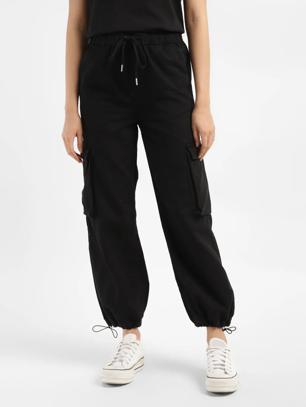 Women's Black Relaxed Fit High Rise Cargo Jogger