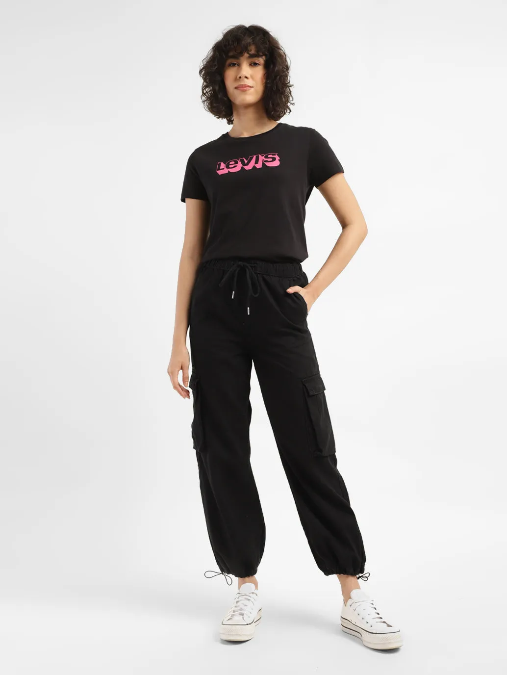 Women's Black Relaxed Fit High Rise Cargo Jogger
