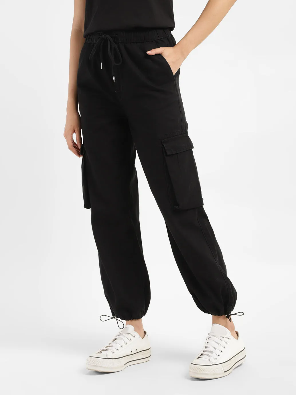 Women's Black Relaxed Fit High Rise Cargo Jogger