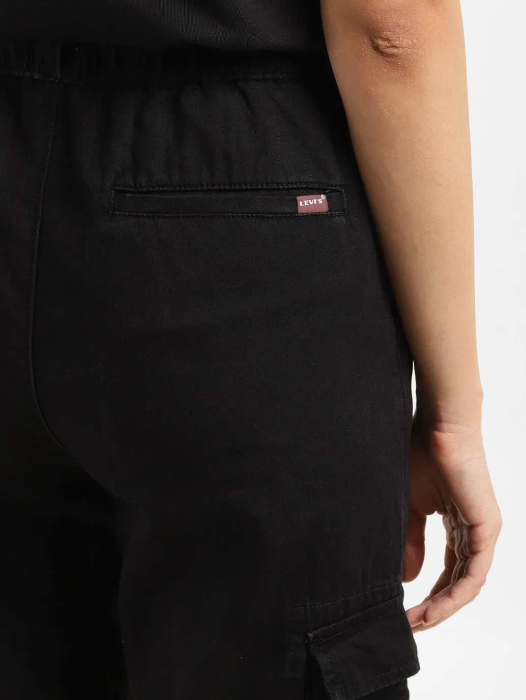 Women's Black Relaxed Fit High Rise Cargo Jogger