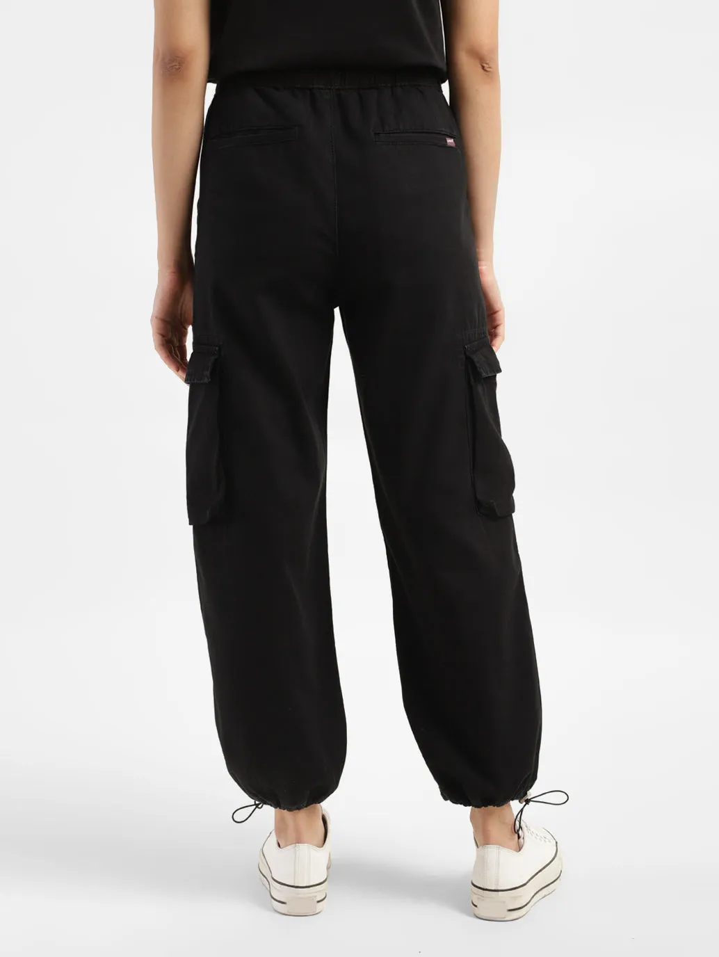 Women's Black Relaxed Fit High Rise Cargo Jogger
