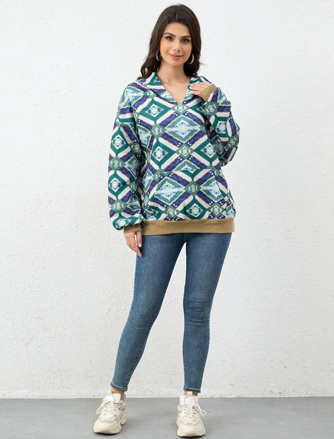 Womens Camo Hoodies Print Oversized Hooded Sweatshirts Pullover Trendy Loose Fit Long Sleeve with Pocket Casual