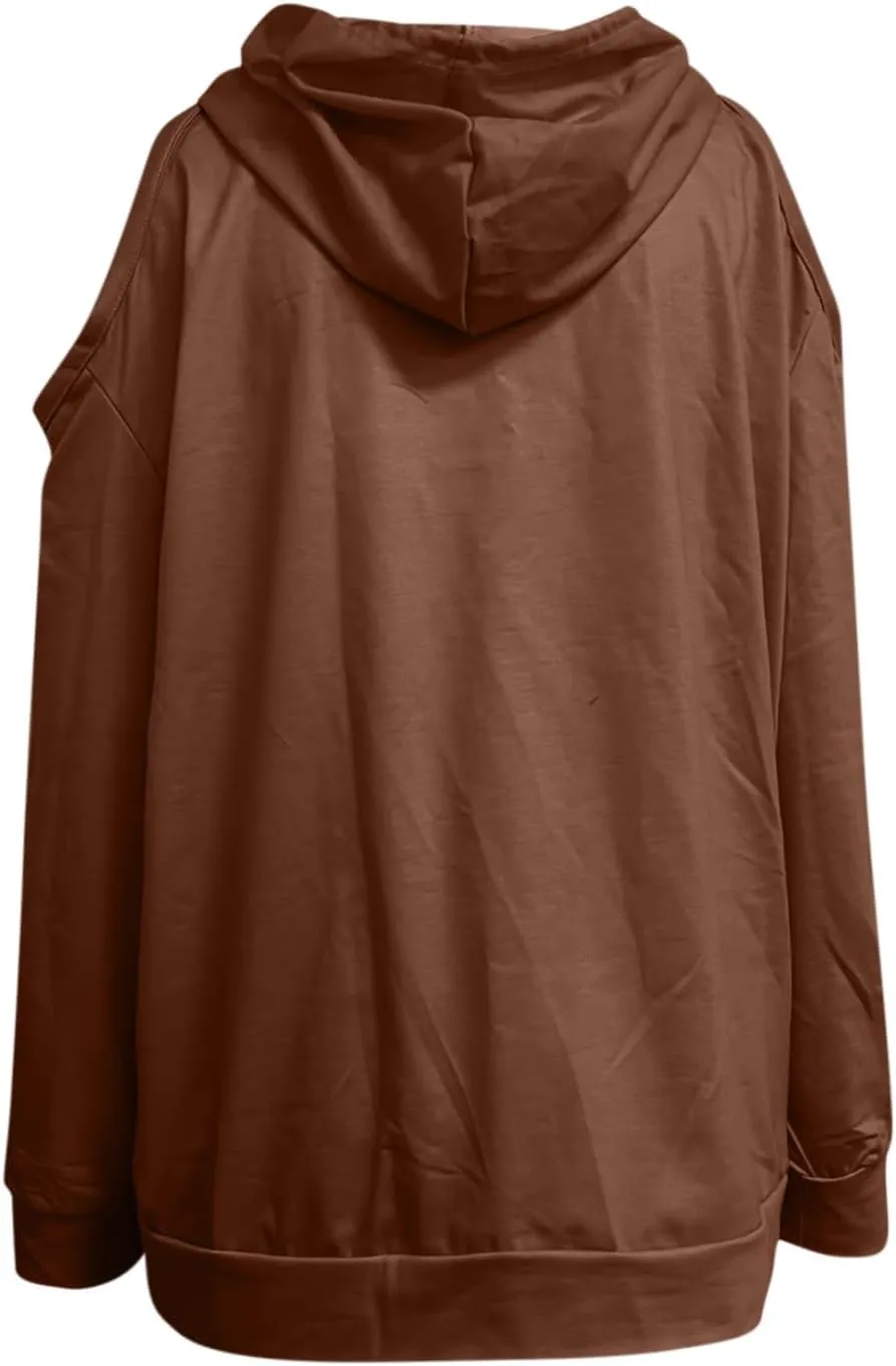 Womens Hoodies Oversized Sweatshirts Casual Hooded Pullover Off Shoulder Drawstring Long Sleeve Fall Fashion Clothes