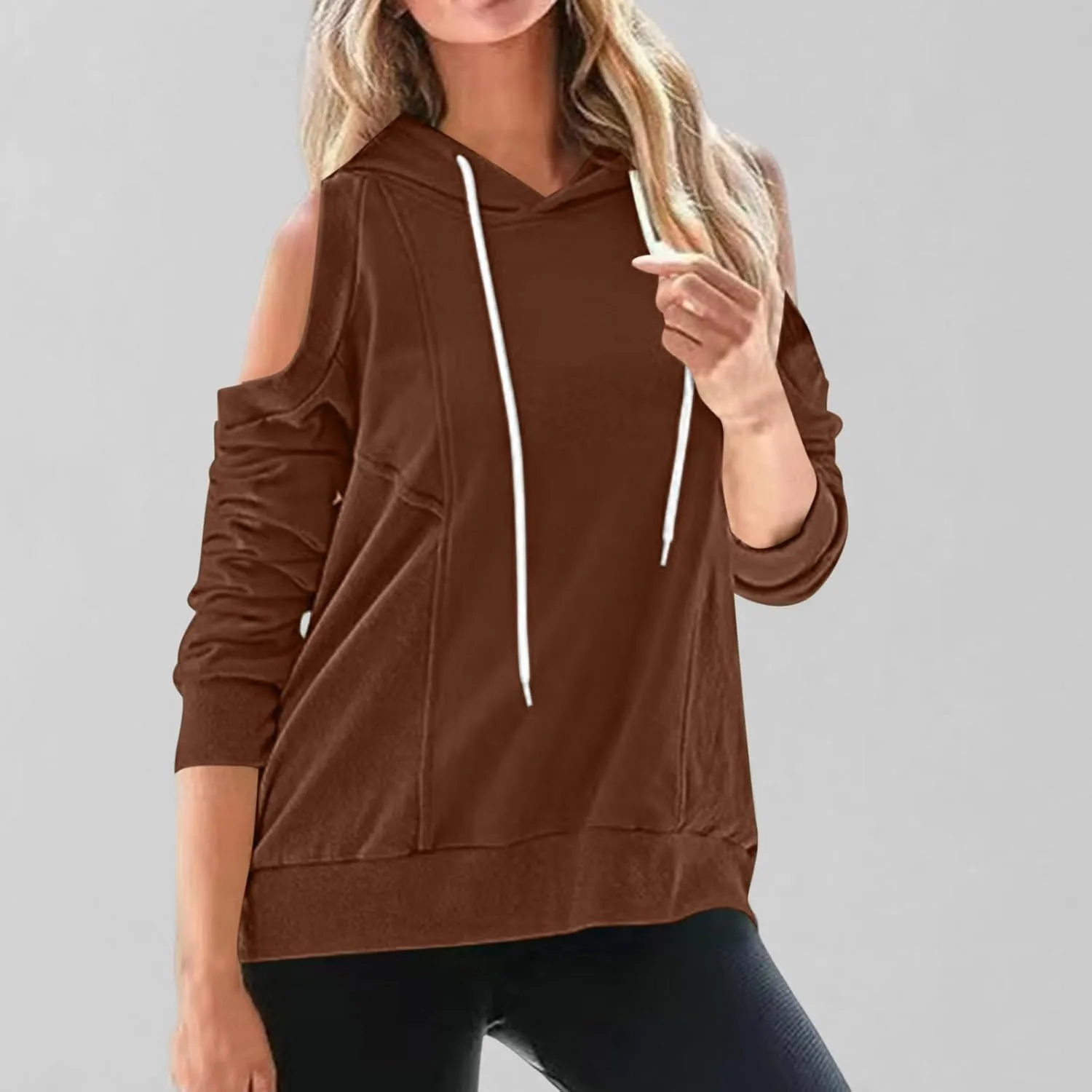 Womens Hoodies Oversized Sweatshirts Casual Hooded Pullover Off Shoulder Drawstring Long Sleeve Fall Fashion Clothes