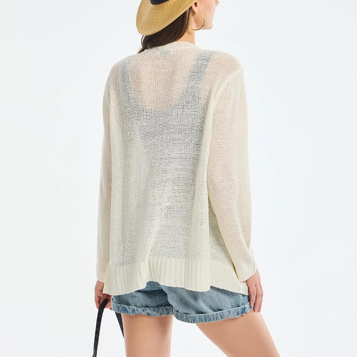 Women's Lightweight Knit Cardigan Long Sleeve Open Front Draped Hem Cover-Up Soft Thin Sweater for Spring Summer Fall