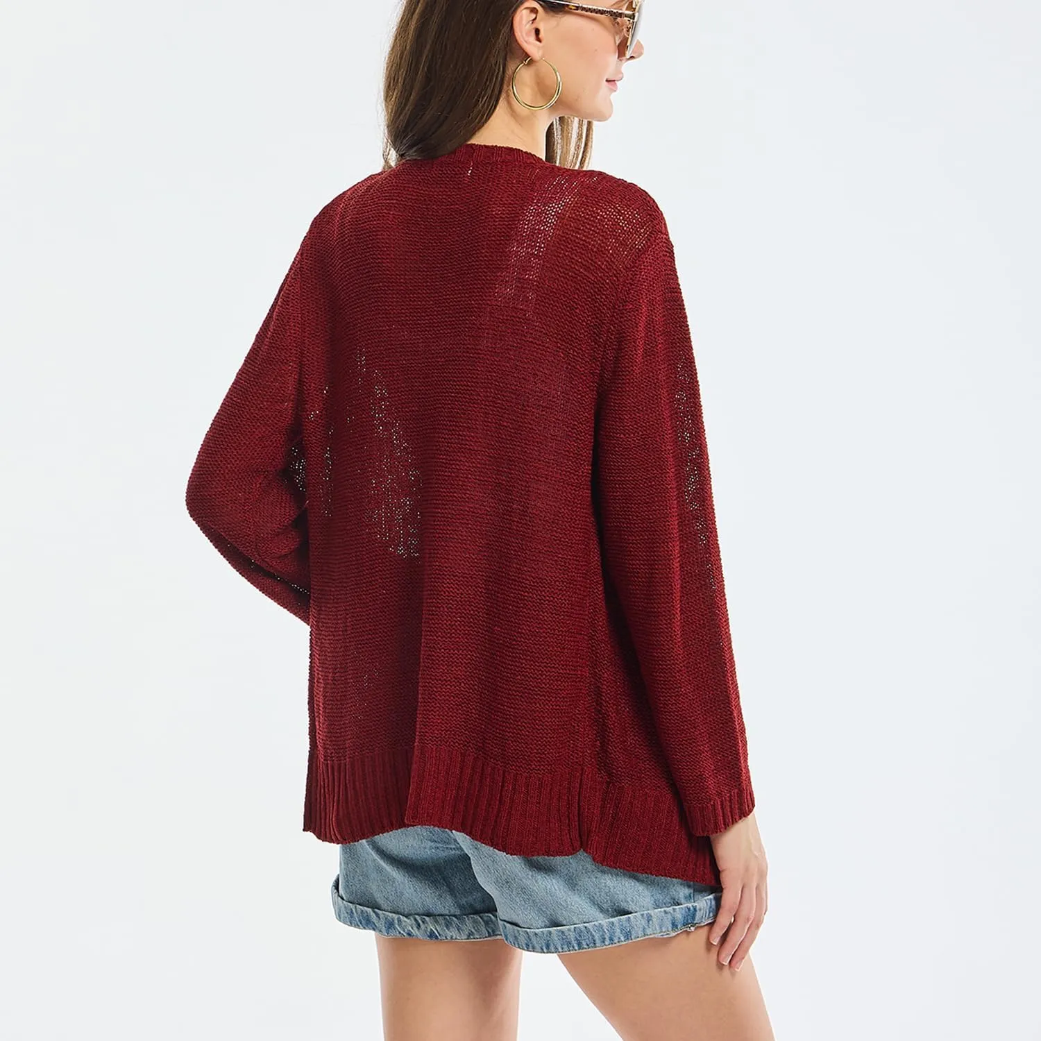 Women's Lightweight Knit Cardigan Long Sleeve Open Front Draped Hem Cover-Up Soft Thin Sweater for Spring Summer Fall
