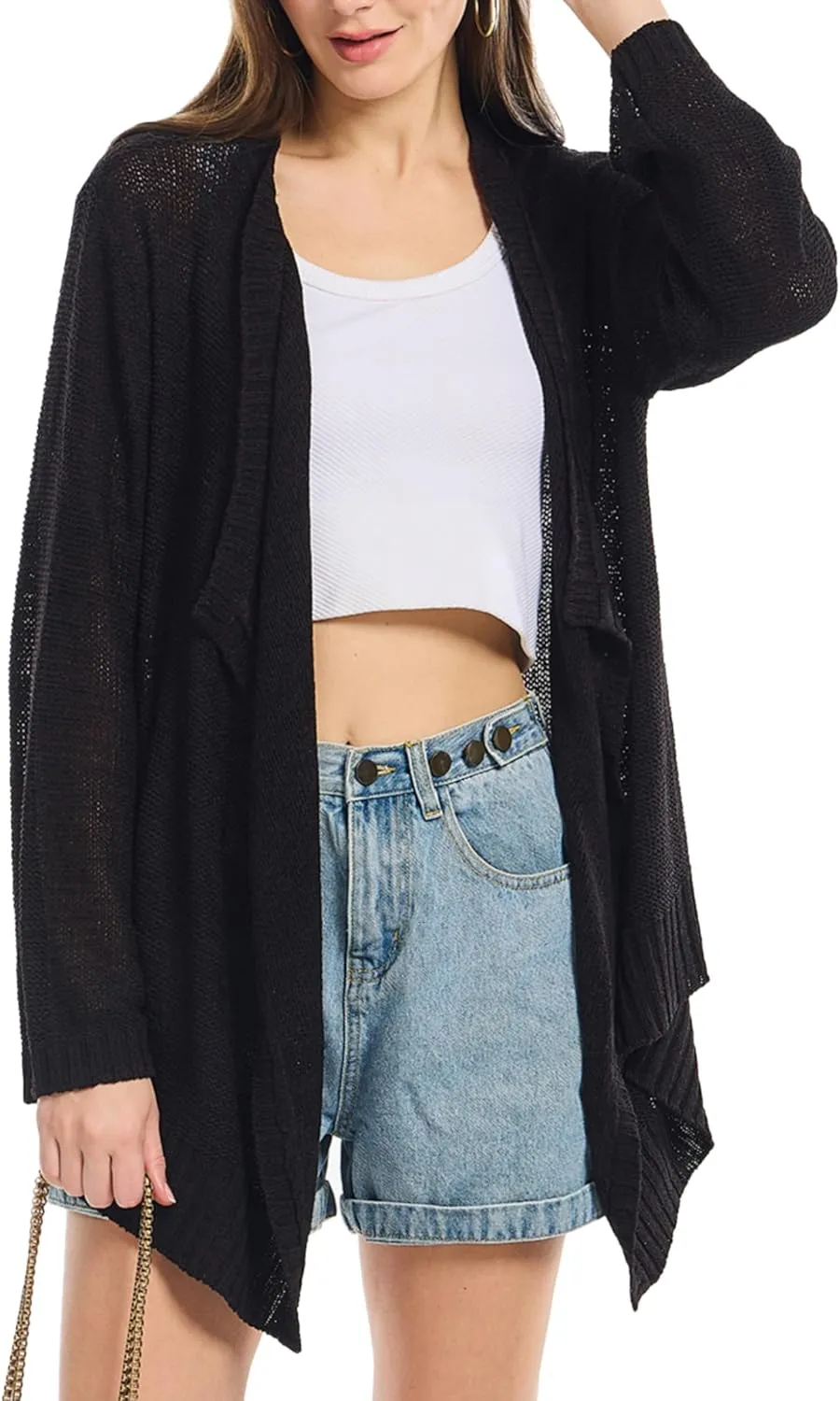 Women's Lightweight Knit Cardigan Long Sleeve Open Front Draped Hem Cover-Up Soft Thin Sweater for Spring Summer Fall