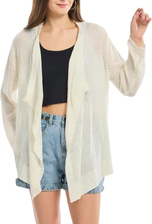 Women's Lightweight Knit Cardigan Long Sleeve Open Front Draped Hem Cover-Up Soft Thin Sweater for Spring Summer Fall
