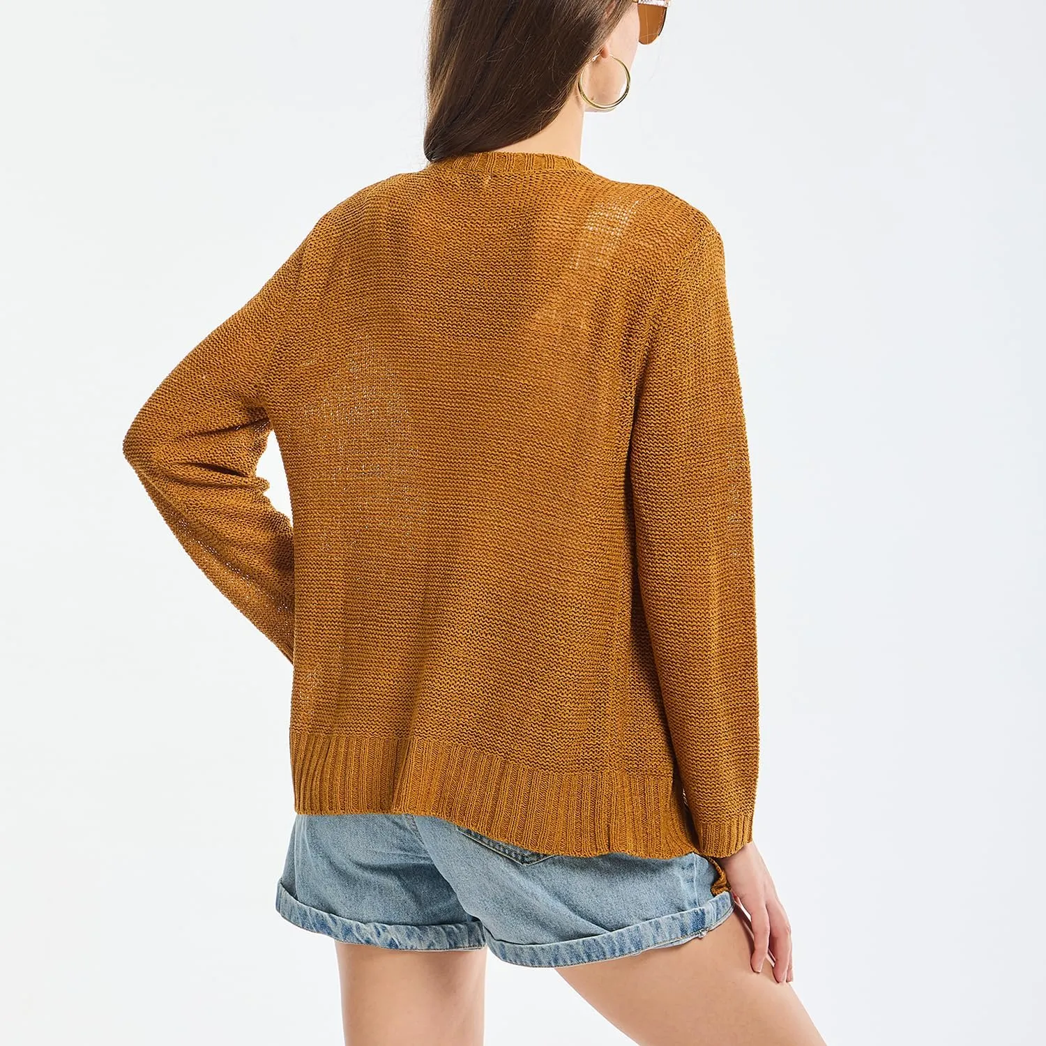 Women's Lightweight Knit Cardigan Long Sleeve Open Front Draped Hem Cover-Up Soft Thin Sweater for Spring Summer Fall