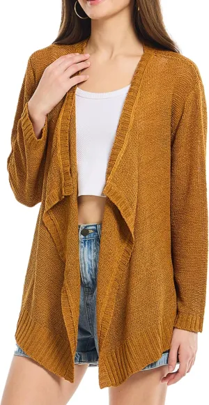 Women's Lightweight Knit Cardigan Long Sleeve Open Front Draped Hem Cover-Up Soft Thin Sweater for Spring Summer Fall