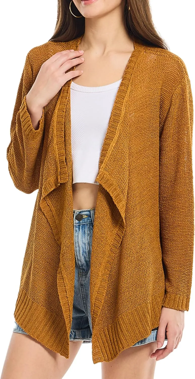 Women's Lightweight Knit Cardigan Long Sleeve Open Front Draped Hem Cover-Up Soft Thin Sweater for Spring Summer Fall