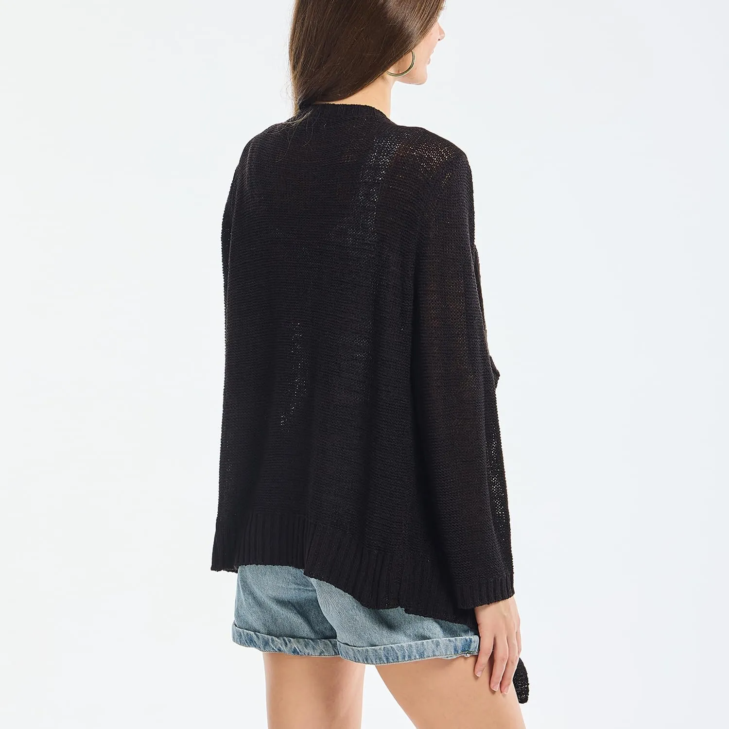 Women's Lightweight Knit Cardigan Long Sleeve Open Front Draped Hem Cover-Up Soft Thin Sweater for Spring Summer Fall