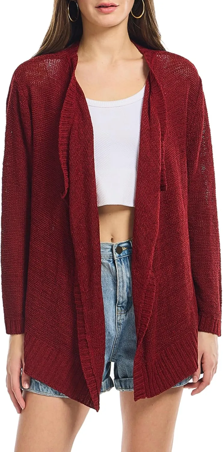 Women's Lightweight Knit Cardigan Long Sleeve Open Front Draped Hem Cover-Up Soft Thin Sweater for Spring Summer Fall