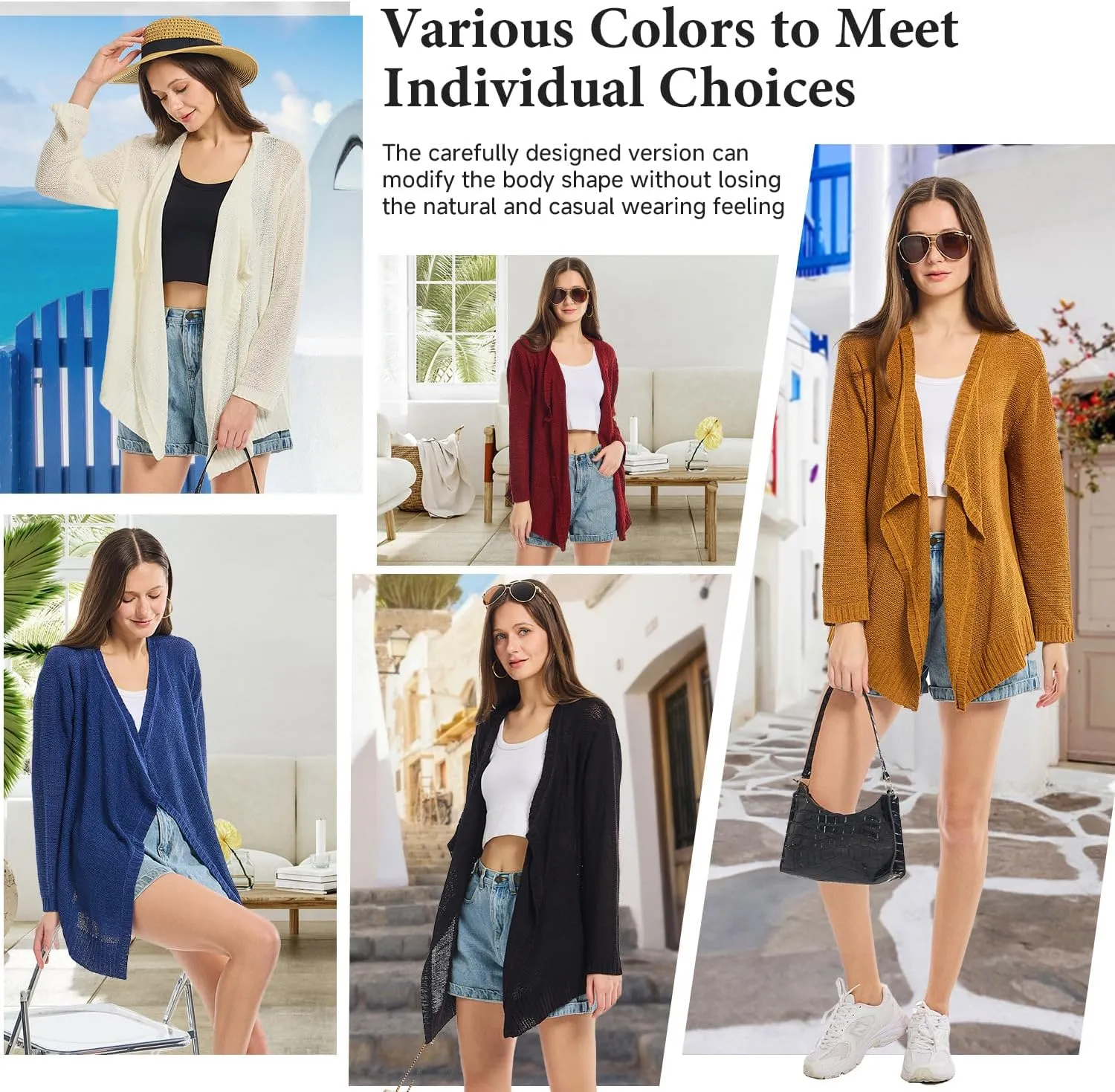 Women's Lightweight Knit Cardigan Long Sleeve Open Front Draped Hem Cover-Up Soft Thin Sweater for Spring Summer Fall