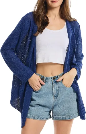 Women's Lightweight Knit Cardigan Long Sleeve Open Front Draped Hem Cover-Up Soft Thin Sweater for Spring Summer Fall