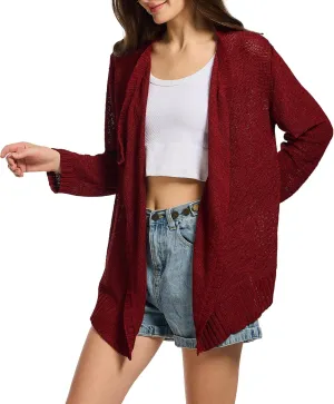 Women's Lightweight Knit Cardigan Long Sleeve Open Front Draped Hem Cover-Up Soft Thin Sweater for Spring Summer Fall