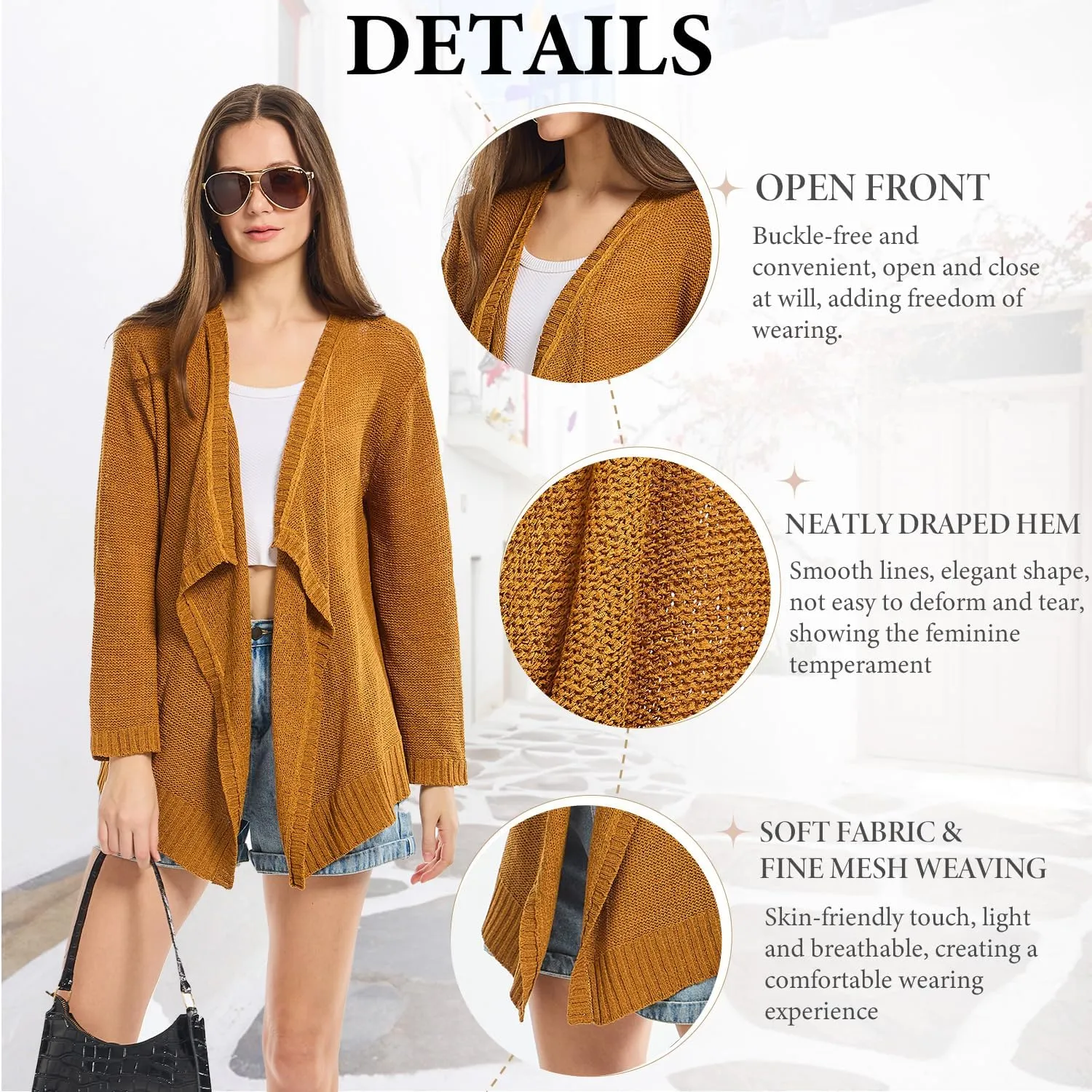 Women's Lightweight Knit Cardigan Long Sleeve Open Front Draped Hem Cover-Up Soft Thin Sweater for Spring Summer Fall