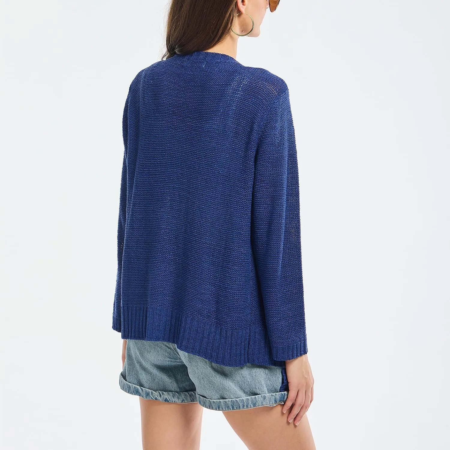 Women's Lightweight Knit Cardigan Long Sleeve Open Front Draped Hem Cover-Up Soft Thin Sweater for Spring Summer Fall