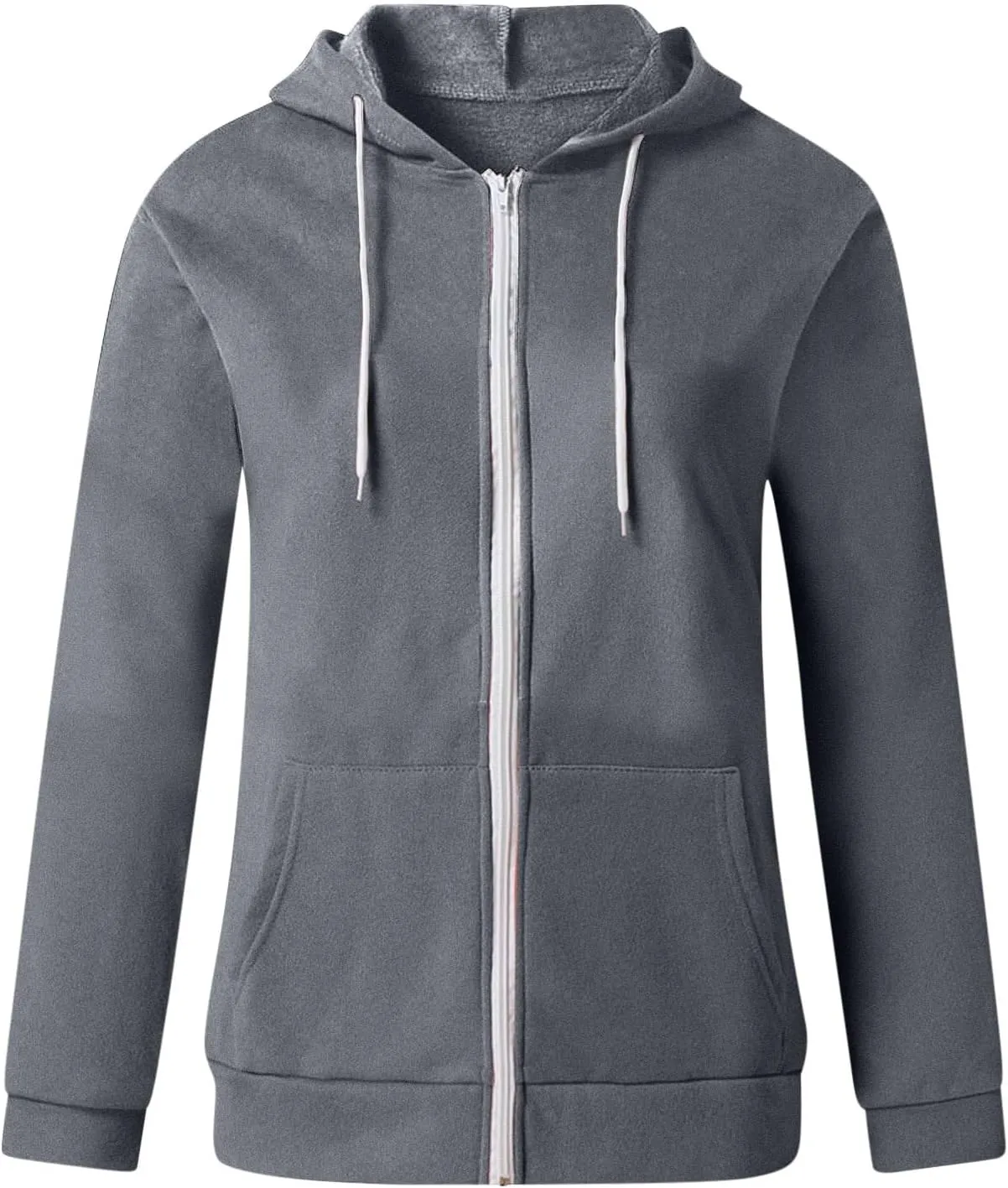Women's Loose Zip Up Hoodie Oversized Long Sleeve Solid Drawstring Hooded Sweatshirt Jackets Y2K Casual Outwear
