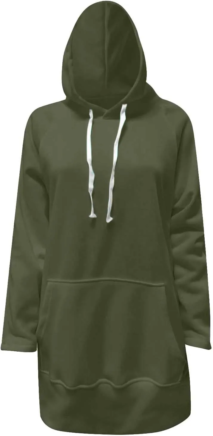 Womens Oversized Hoodie Dress Casual Solid Color Sweater Split Long Sleeves Pullover Fleece Soft Sweatshirts with Pocket