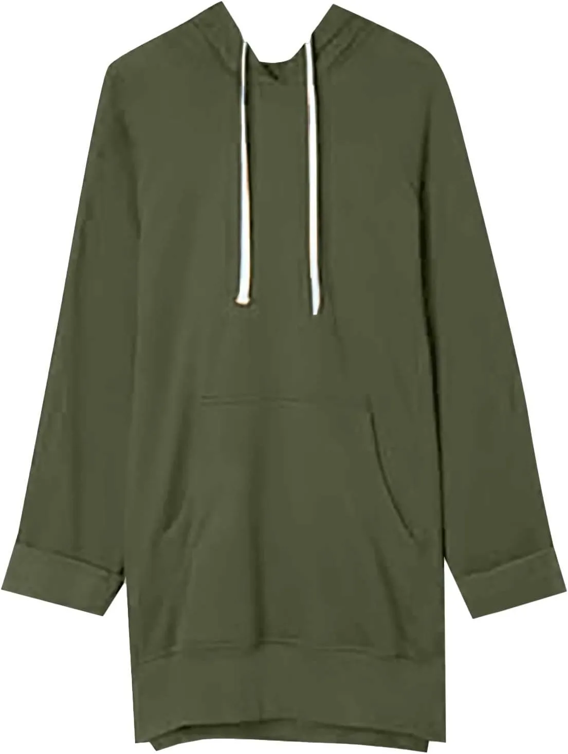 Womens Oversized Hoodie Dress Casual Solid Color Sweater Split Long Sleeves Pullover Fleece Soft Sweatshirts with Pocket