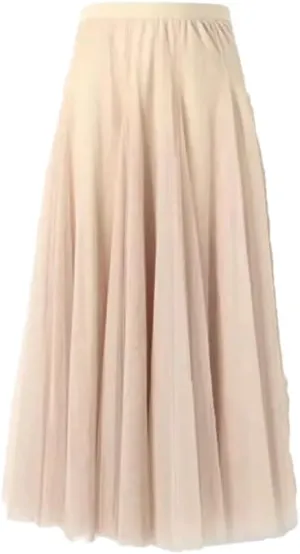 Women's Pleated Skirts Mesh Elastic High Waist Solid Color Loose A-Line Casual Skirt