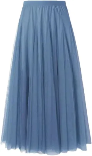 Women's Pleated Skirts Mesh Elastic High Waist Solid Color Loose A-Line Casual Skirt