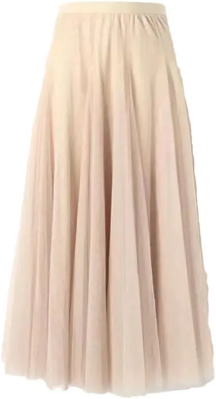 Women's Pleated Skirts Mesh Elastic High Waist Solid Color Loose A-Line Casual Skirt