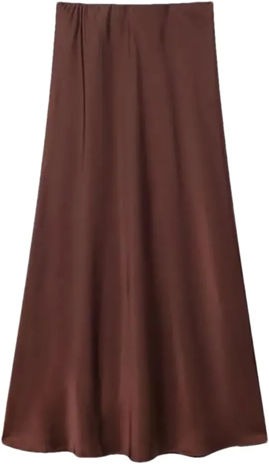 Womens Pleated Skirts Vintage High Waist Slim Fit Straight Party Women Long Skirt